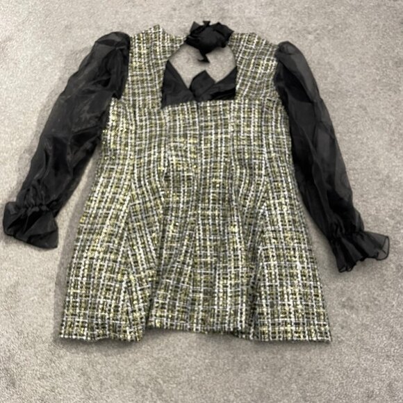 ASOS LUXE Glitter Boucle Dress with Organza Collar, Black, Womens Size XL, NWT - Picture 2 of 4